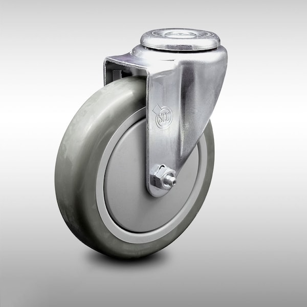 5 Inch SS Gray Polyurethane Wheel Swivel Bolt Hole Caster